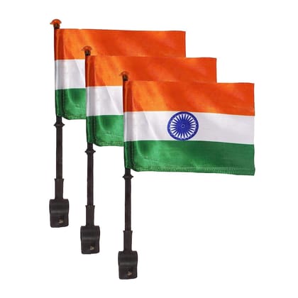 Small Bike Flag with Stand for Independence Day/Republic Day Celebration Pack of 3