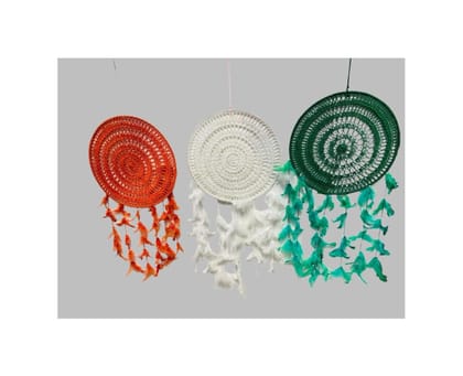 Tricolor Tiranga Dream Catcher with Lights Wall Hanging Decor - Pack of 3