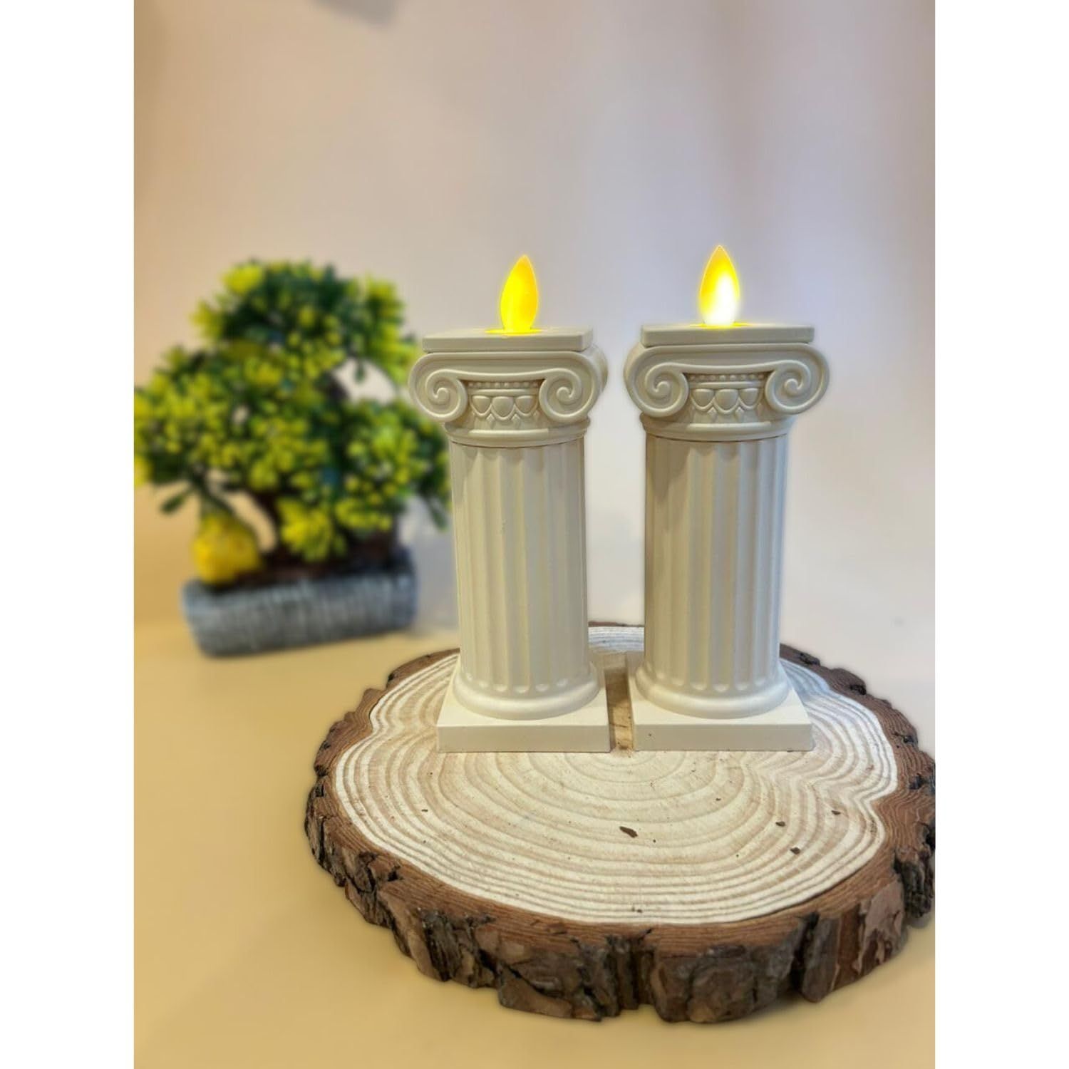 Roman Design Pillar Acrylic LED Light Candle Set of 2