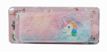 Unicorn Soft Fur Pencil Pouch for Girls