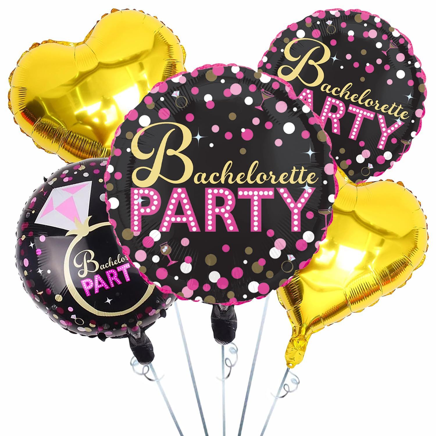 Bachelorette Party Decorations Heart & Round Foil Balloons (Set Of 5 Pcs)