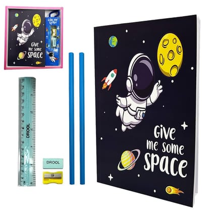 Space Theme Diary for Kids Notebook for Boys & Girls with Stationery Pencil, Eraser, Sharpener, Ruler – Gift for Kids