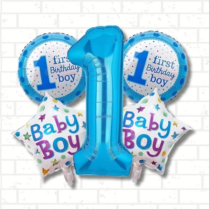 1st Birthday Decoration Items For Baby Boys/ Printed Star and Round / Blue Theme Birthday Party Kit (Pack of 5 Pcs)