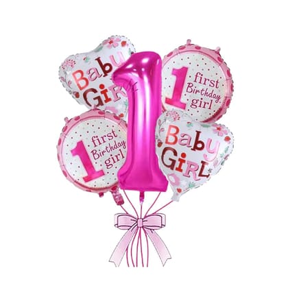 1st Birthday Decoration Items For Baby Girls / Printed Star and Round / Pink Theme Birthday Party Kit (Pack of 5 Pcs)