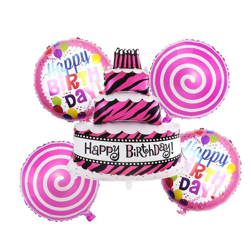 Happy Birthday Cake Shape Kids Birthday Chiller Party Theme Decoration Foil Balloons Pink Pack of 5 Pcs