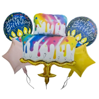 Cake Foil Balloon Happy Birthday Cake Decoration (Pack of 5, Multicolor)