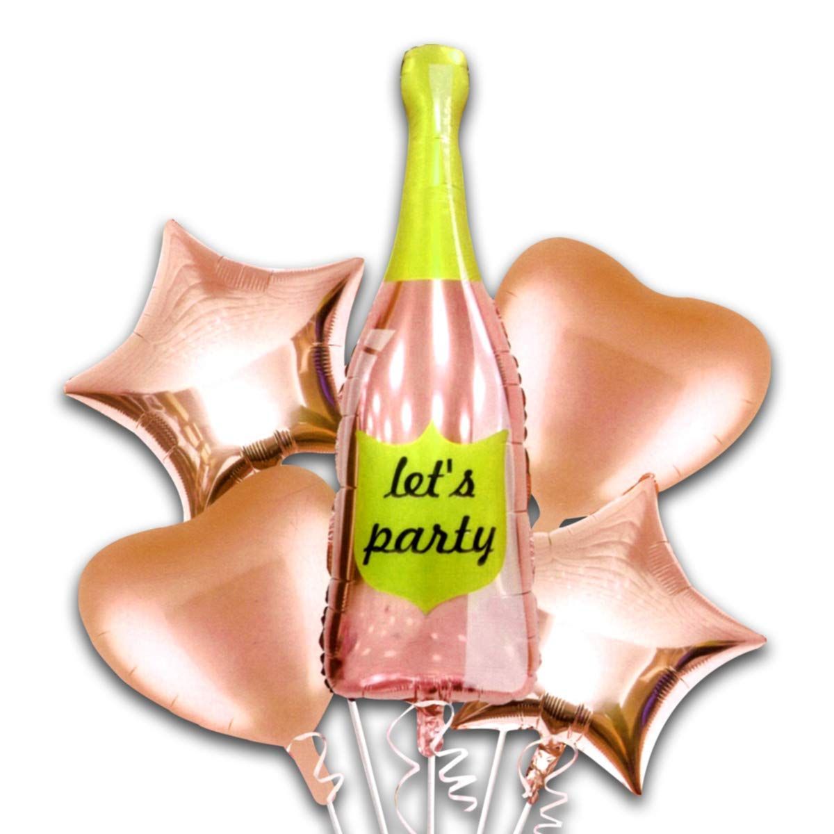 Champagne bottle shape foil helium balloons pack of 5