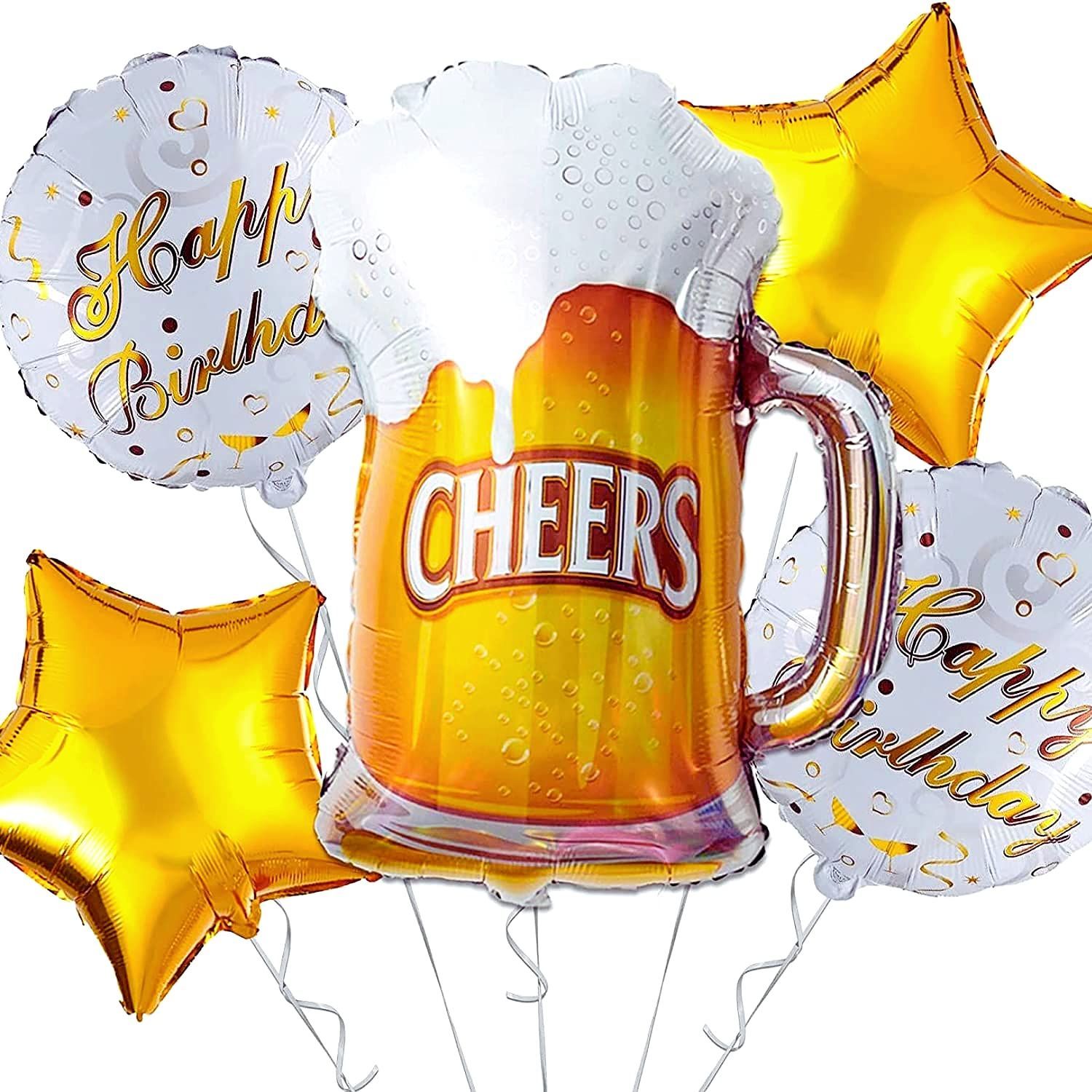 Beer Mug Foil Balloon Pack of 5 Golden Set Party