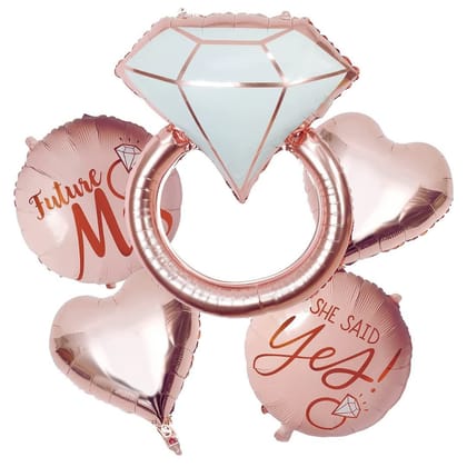 Diamond Ring Heart Foil Balloon Pack of 5