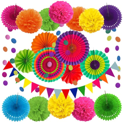 Paper Decoration 21 Pcs for Holi, Diwali, Lohri, Birthday Parties, Wedding Décor, Fiesta or Mexican Party