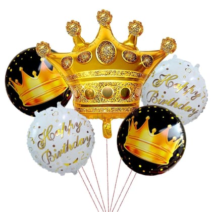 Happy Birthday Foil Golden Crown Balloon Pack of 5