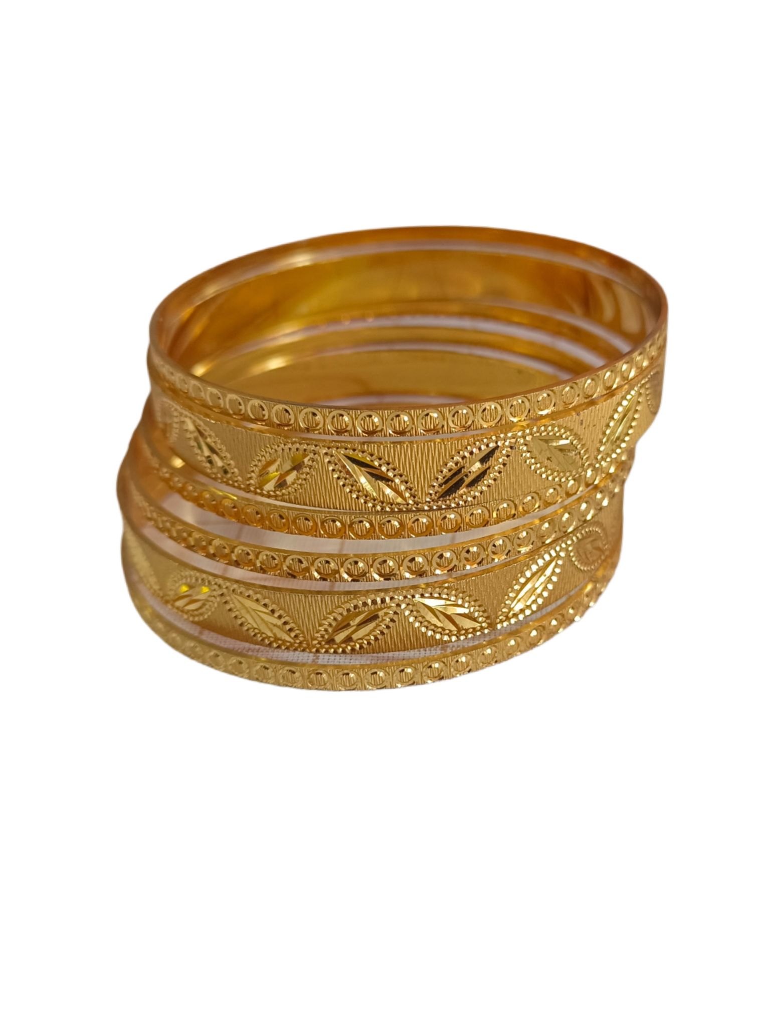 Gold Plated Bangles Set of 6 with Textured Finish Size 2-8