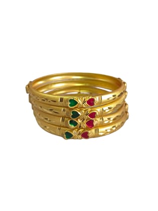 Gold Plated Bangles With Green and Red Stone Set of 4 Size 2-8