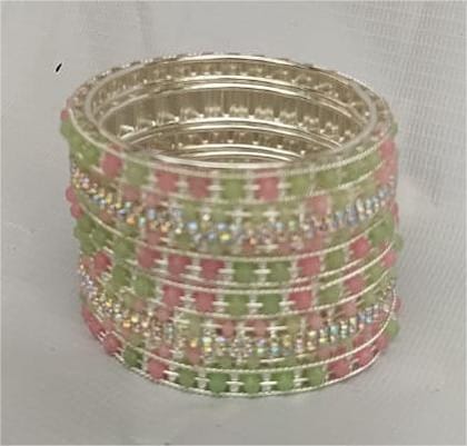 Pink and Green Rhinestone Bangle Set