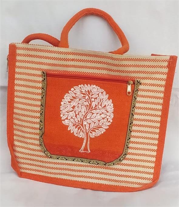 Handcrafted Jute Tote Bag with Tree of Life Embroidery