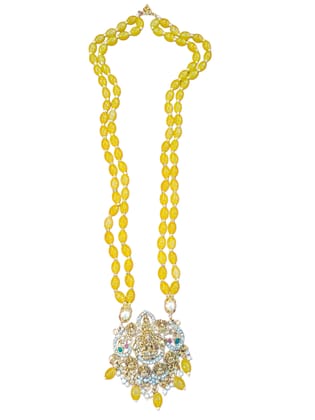 Stunning Yellow Coral Beads Necklace with intricate Gold Plated Pendant