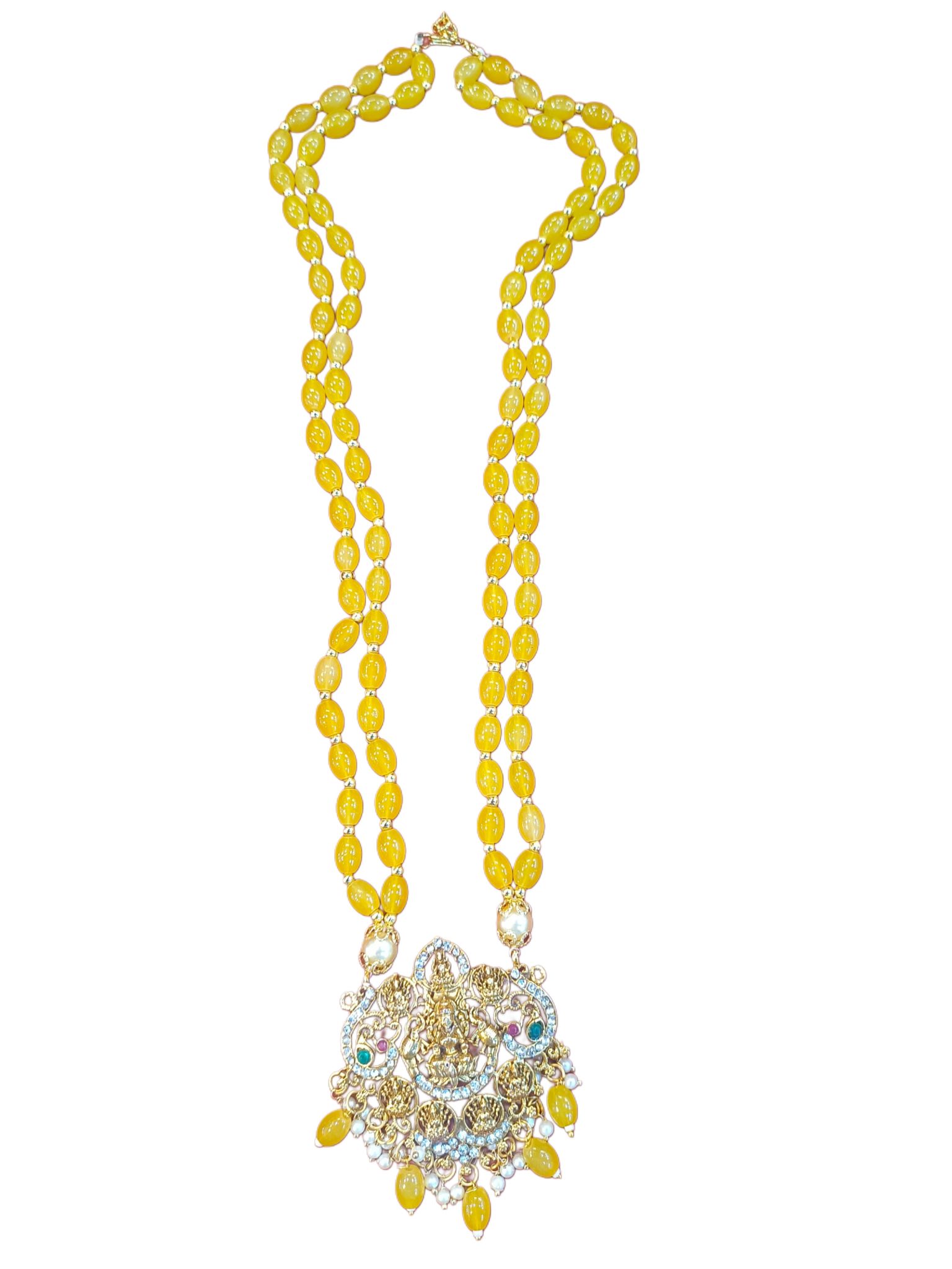 Stunning Yellow Coral Beads Necklace with intricate Gold Plated Pendant