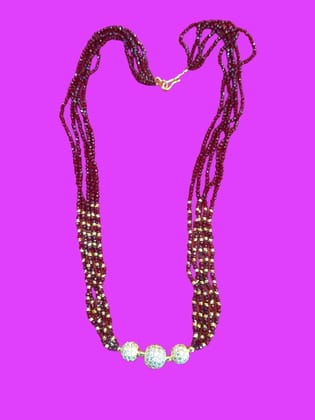 Stunning Multi-Strand Garnet and Gold Necklace with 3-Ball Pendant