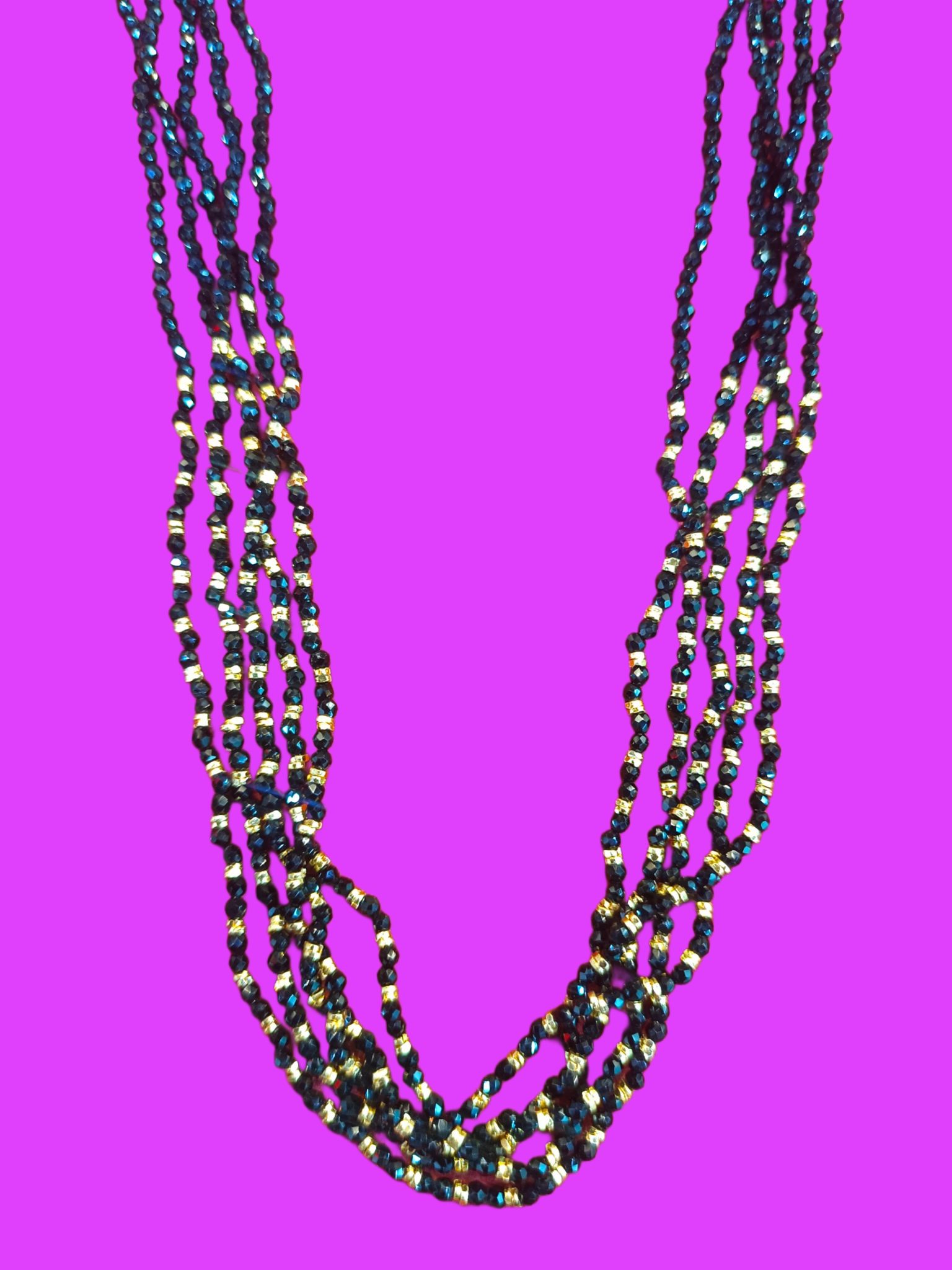  Black and Gold Crystal Beaded Necklace