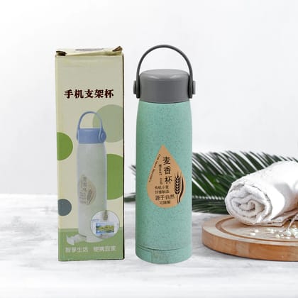 URBAN CREW High Portable Water Bottle, Creative Wheat Fragrance Glass Bottle Water with Mobile Phone Holder Wide Mouth Glass Water 380ml