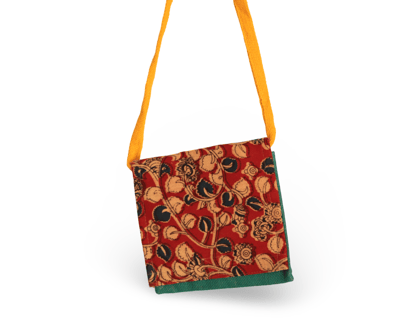 Handcrafted Kalamkari Sling Bag with Adjustable Strap - Red and Green