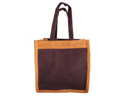 Jute tote bag with brown handles