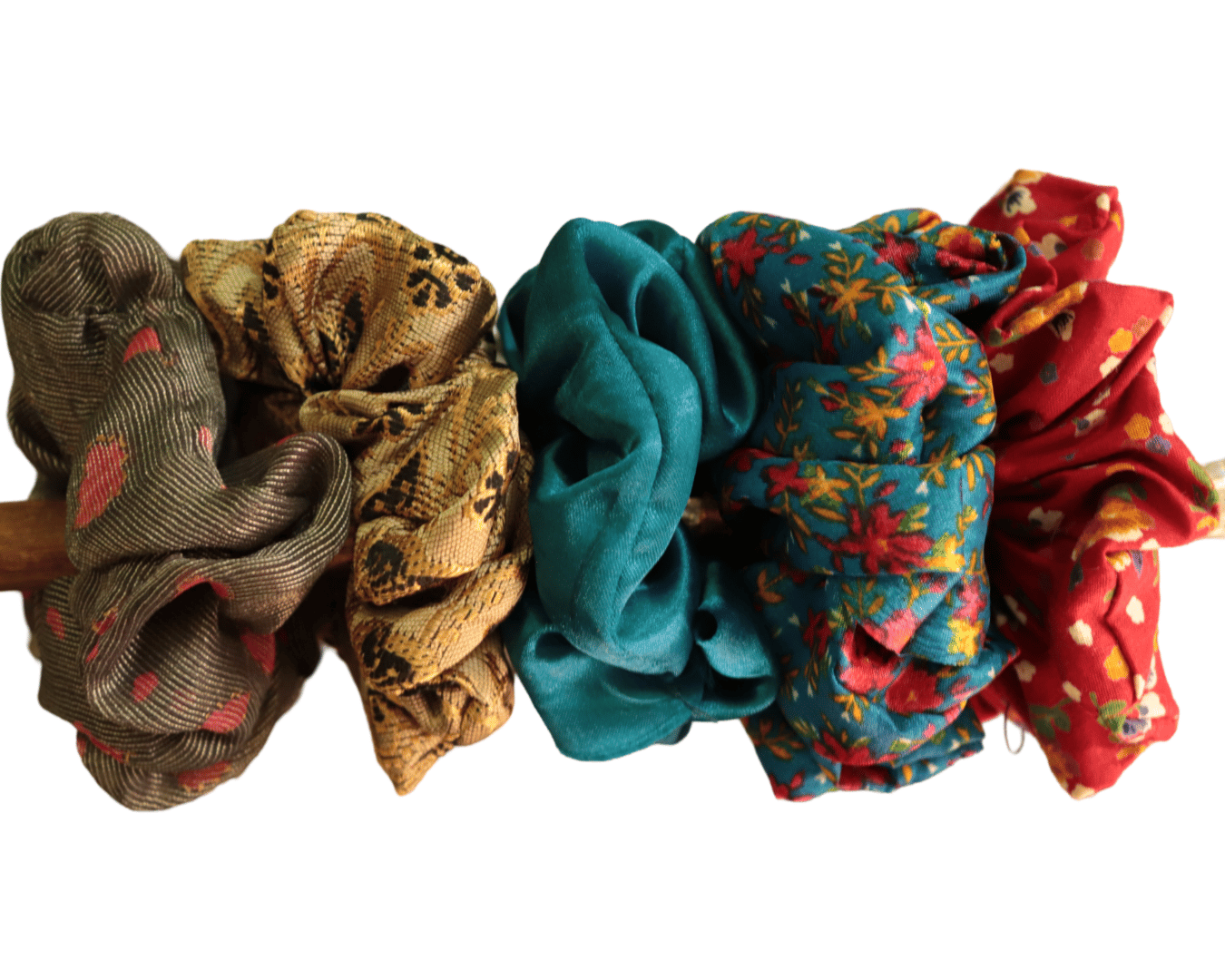 5-Pack of Handmade Silk Scrunchies in Assorted Colors and Patterns