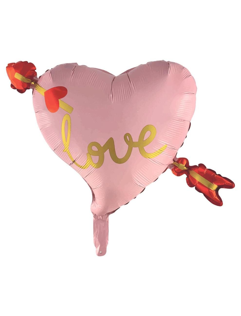 Pink Heart Shape Foil Balloon with Arrow & "I Love You" - for Valentine's Day