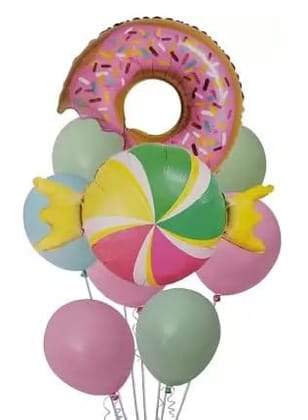 Donut Candy Foil Balloon with Pastel Latex Balloon Tutti Frutti Party, Summer Holiday Party & Event Supplies (Pack of 9Pcs)