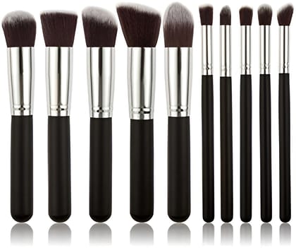  10 Piece Makeup Brush Set - Foundation, Blush, Eyeshadow, Concealer, Powder Brushes - Synthetic Kabuki Brushes for Liquid, Cream, and Powder Cosmetics