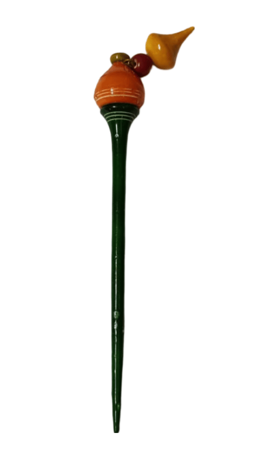 Handcrafted Wooden Hair Stick with Traditional Indian Design (Green)