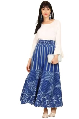 Women's Cotton Printed Wrap Around Maxi Skirt (Blue, Free Size) PID45896