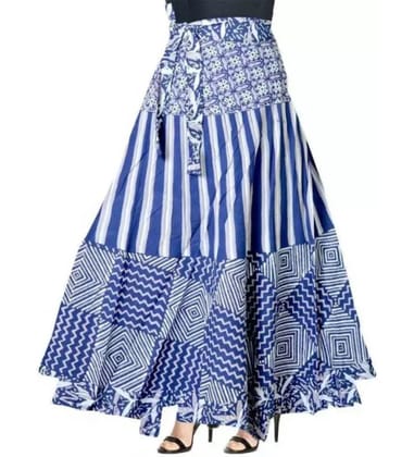 Women's Cotton Printed Wrap Around Maxi Skirt (Blue, Free Size) PID45901