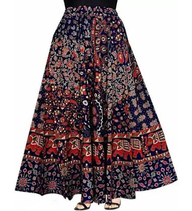 Women's Cotton Jaipur Printed Elastic Skirt (Blue, Free Size) PID45909