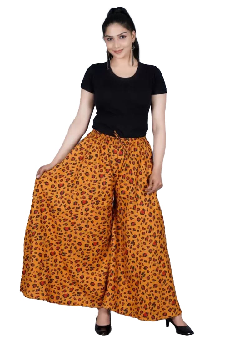 Women's Cotton Printed Elastic Palazzo Pant (Orange, Free Size) PID45918