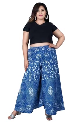 Women's Cotton Printed Elastic Palazzo Pant (Blue, Free Size) PID45919