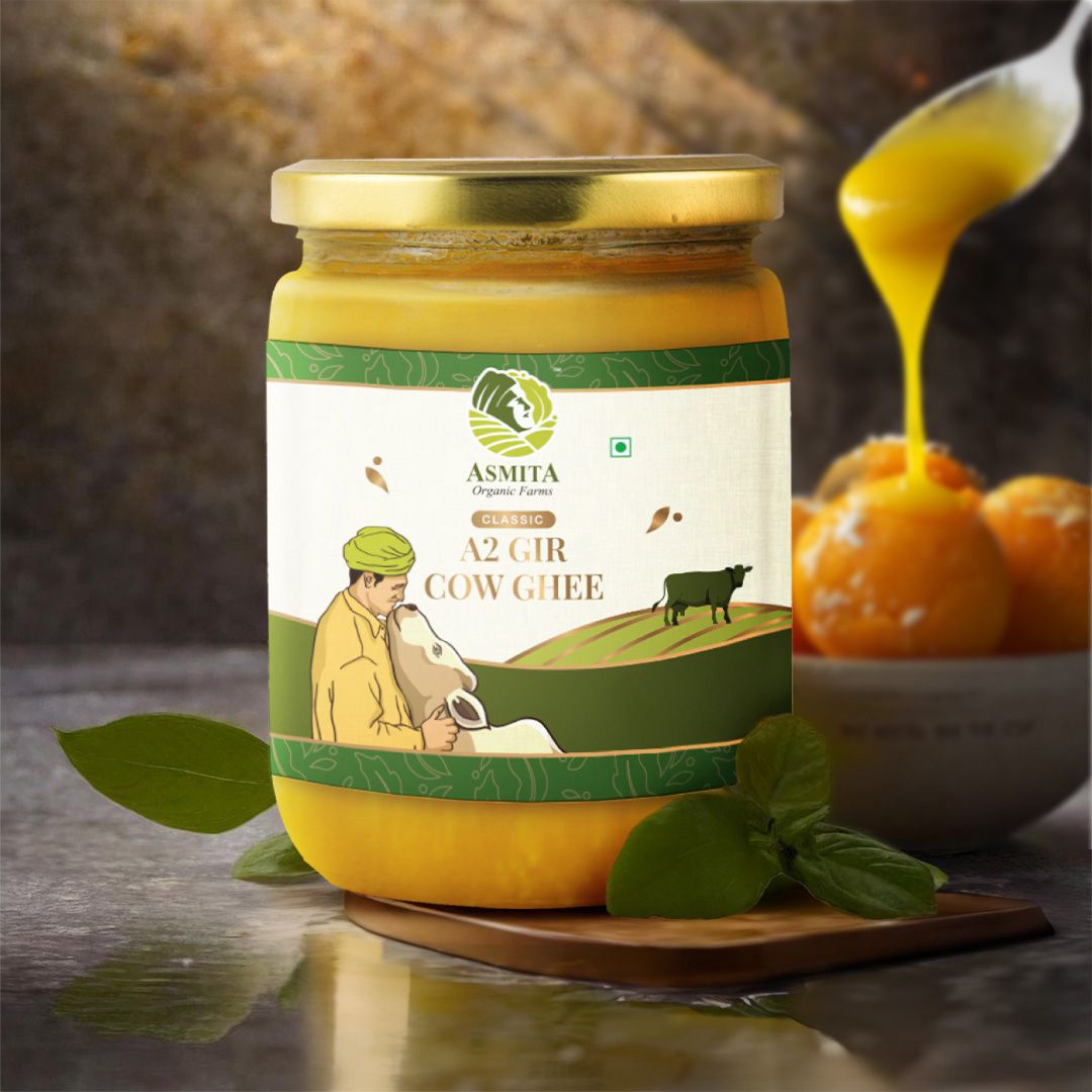 Asmita Organic Farms A2 Gir Cow Ghee 1L 100% Pure Desi Ghee Immunity-Boosting Rich in Omega-3 & Antioxidants Natural & Healthy Ghee for Cooking Skin & Hair Care