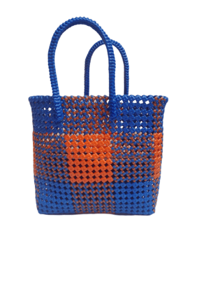  Blue and Orange Handwoven Market Tote Bag