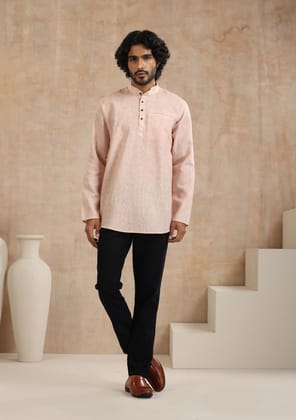 Poly Cotton Solid Men's Short Kurta - Pink