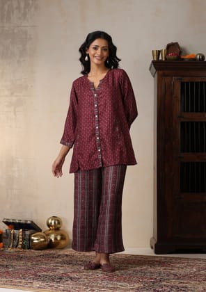 HOC Crafts Pashmina Printed Women's 2 PC Co-ord Set - Maroon