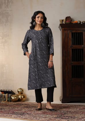 HOC Crafts Pashmina Printed Women's Long Kurta - Grey