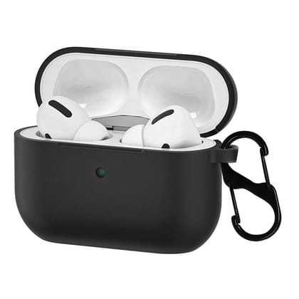 LIRAMARK Silicone Soft Case Cover with Buckle for Airpods Pro (2019), AirPods Pro 1st Generation (Black)