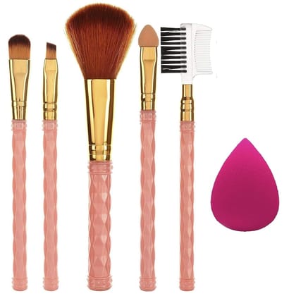 5 Piece Makeup Brush Set with Beauty Sponge Applicator - Perfect for Foundation, Blush, Eyeshadow, and More (Multicolor)