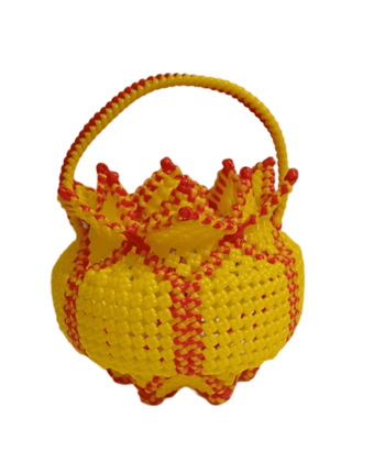  Plastic yellow basket with red handle for home decor