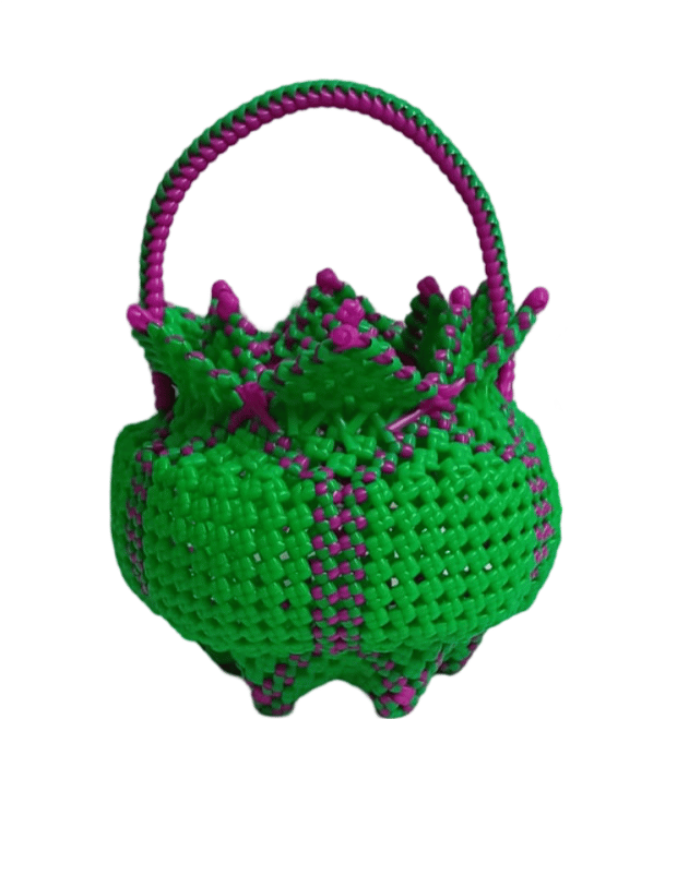 Buy Green and Pink Handknitted Basket with Handle