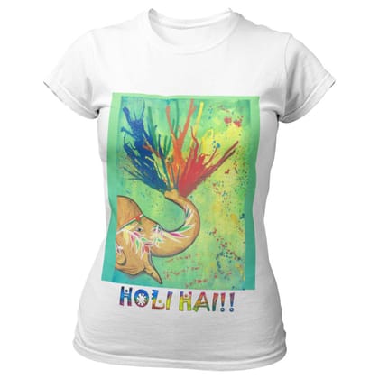 EqualLife Super Dry-fit Printed Jersey T-Shirt - Holi Celebration Series - Indian Elephant Playing Holi Design-by ZingerTees-Women-EL9120300-F