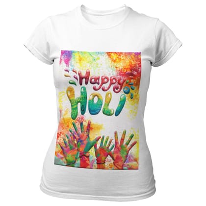 EqualLife Super Dry-fit Printed Jersey T-Shirt - Holi Celebration Series - Happy Holi All Hand Up Design-by ZingerTees-Women-EL9120307-F