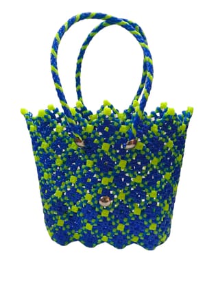 Blue and Green Handbag with Beaded Strap