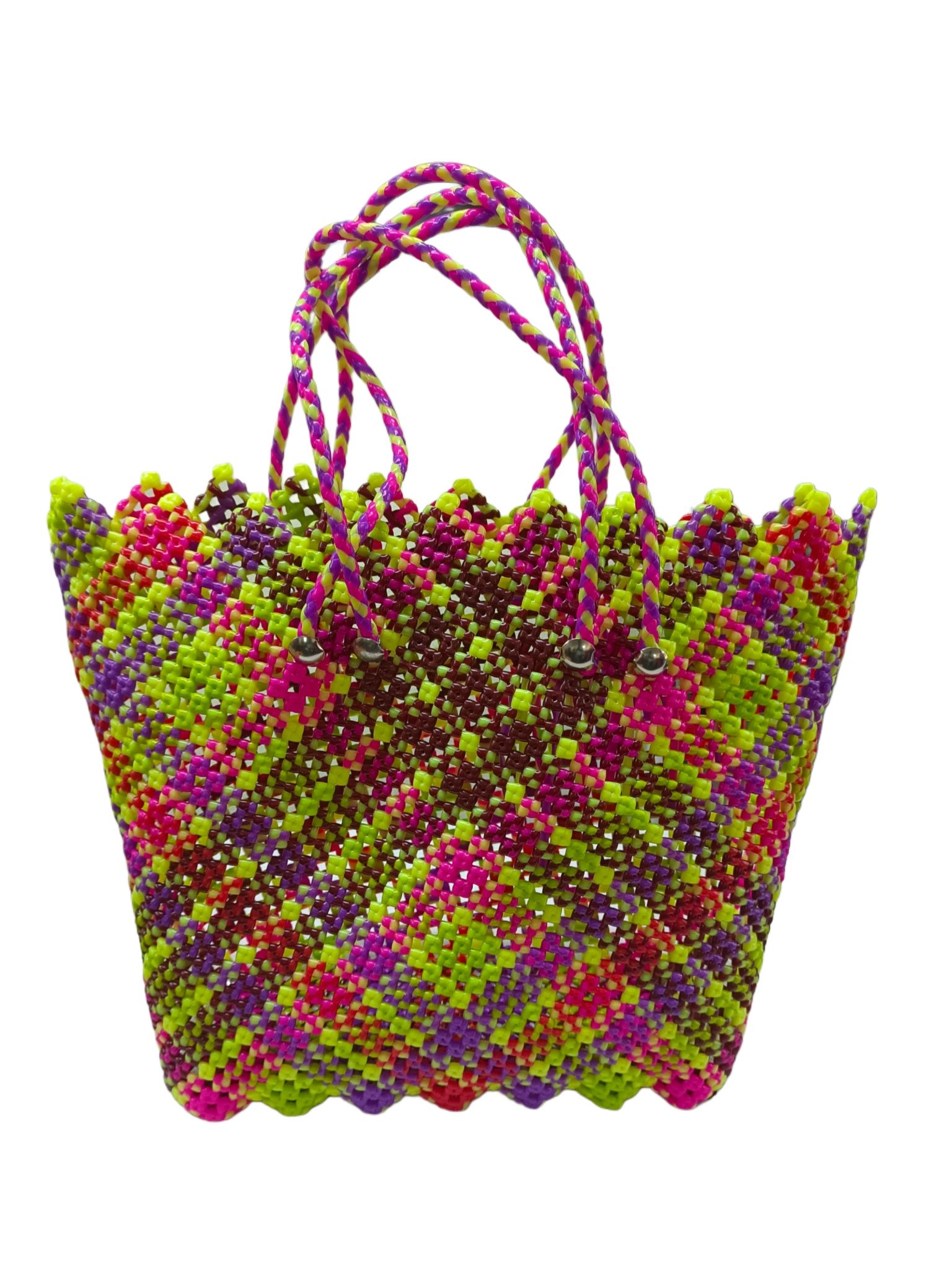 Beaded Handmade Market Tote Bag with Colorful Geometric Pattern