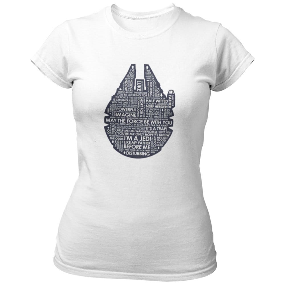 EqualLife Pure Cotton Bio-Washed Chest Printed T-Shirt - Sifi Series - Millennium Falcon Design 2 - by ZingerTees-Women-EL9120561-F